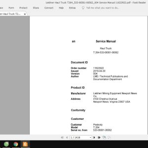 Liebherr Haul Truck T264533 06561 06562004 Service Manual 11622922 1
