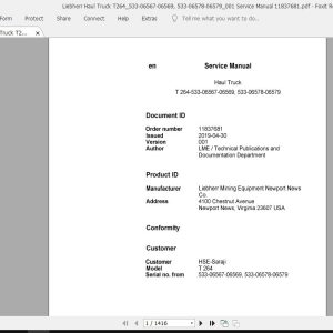 Liebherr Haul Truck T264533 06567 06569 533 06578 06579001 Service Manual 11837681 1