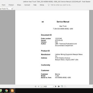 Liebherr Haul Truck T264533 06580 06582 4280002 Service Manual 12222248 1