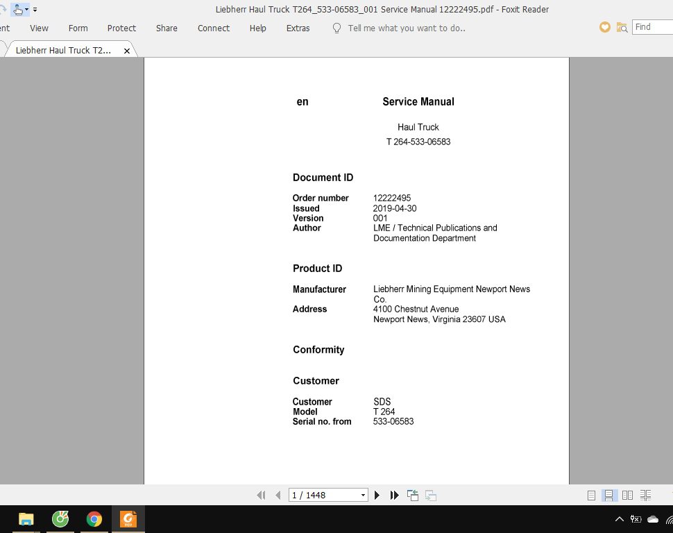 Liebherr Haul Truck T264533 06583001 Service Manual 12222495 1