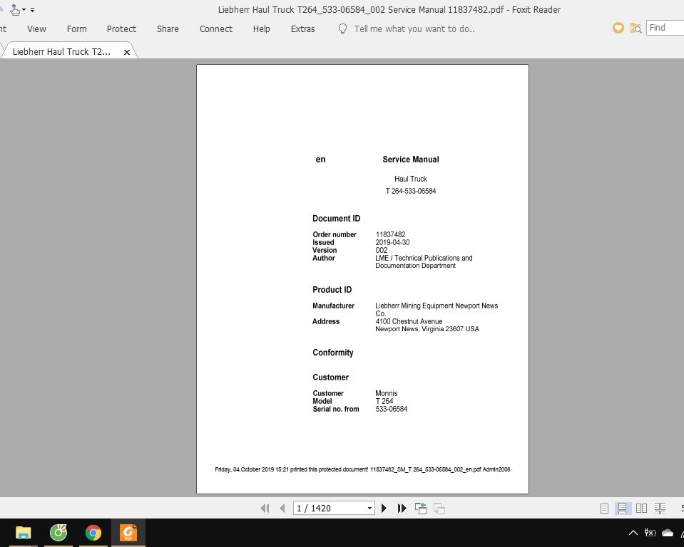 Liebherr Haul Truck T264533 06584002 Service Manual 11837482 1