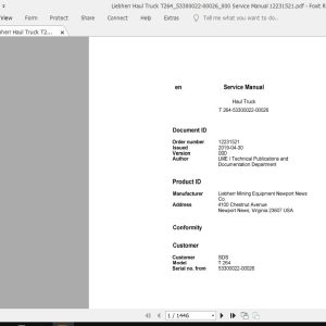 Liebherr Haul Truck T26453300022 00026000 Service Manual 12231521 1