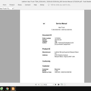 Liebherr Haul Truck T26453301001 5330102 5330106000 Service Manual 12720234 1