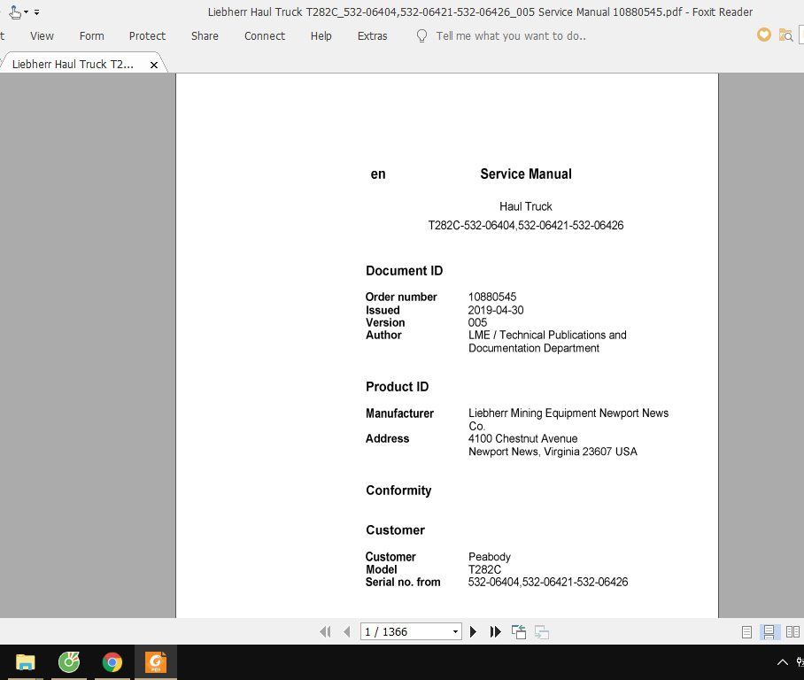 Liebherr Haul Truck T282C532 06404532 06421 532 06426005 Service Manual 10880545 1