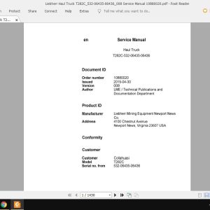 Liebherr Haul Truck T282C532 06435 06436008 Service Manual 10880020 1