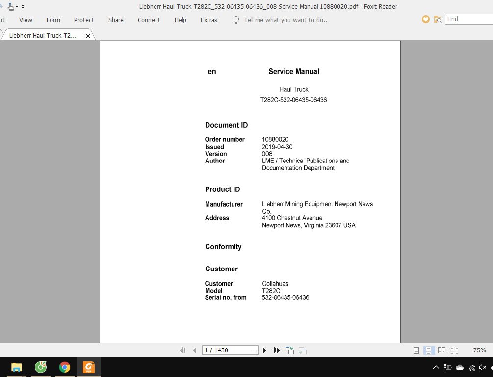 Liebherr Haul Truck T282C532 06435 06436008 Service Manual 10880020 1