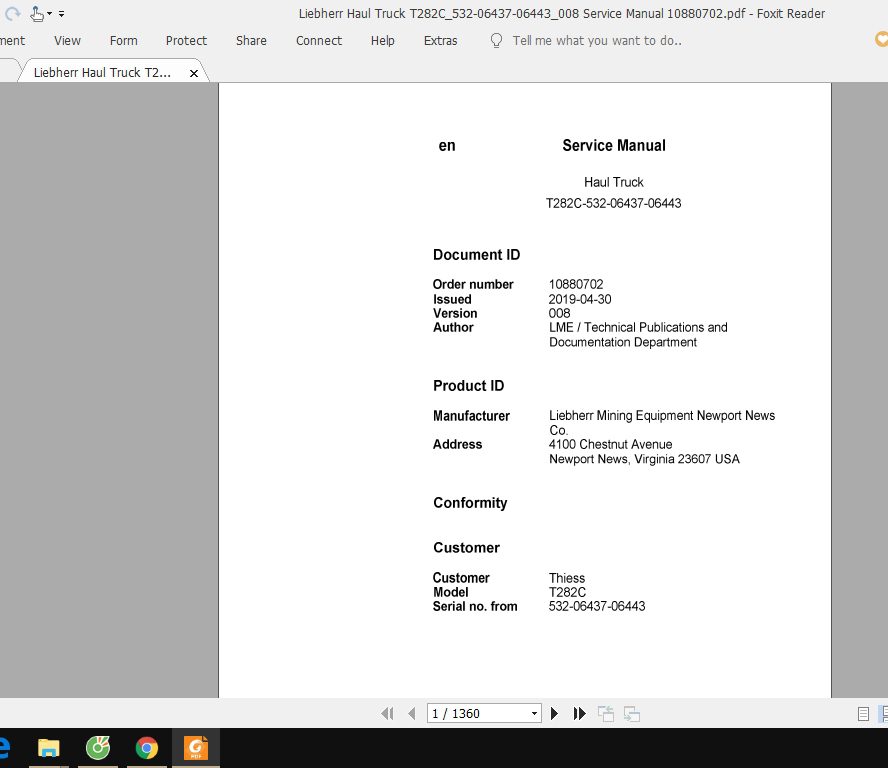 Liebherr Haul Truck T282C532 06437 06443008 Service Manual 10880702 1