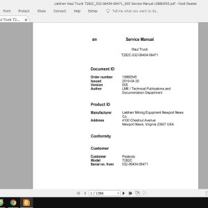 Liebherr Haul Truck T282C532 06454 06471005 Service Manual 10880545 1