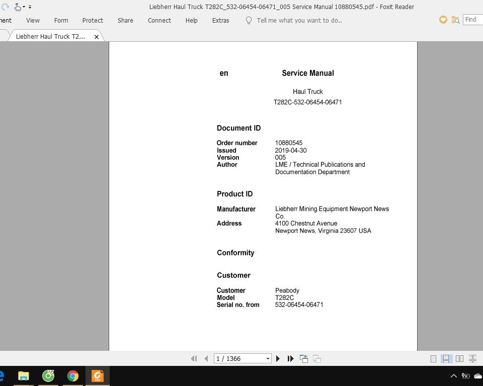 Liebherr Haul Truck T282C532 06454 06471005 Service Manual 10880545 1