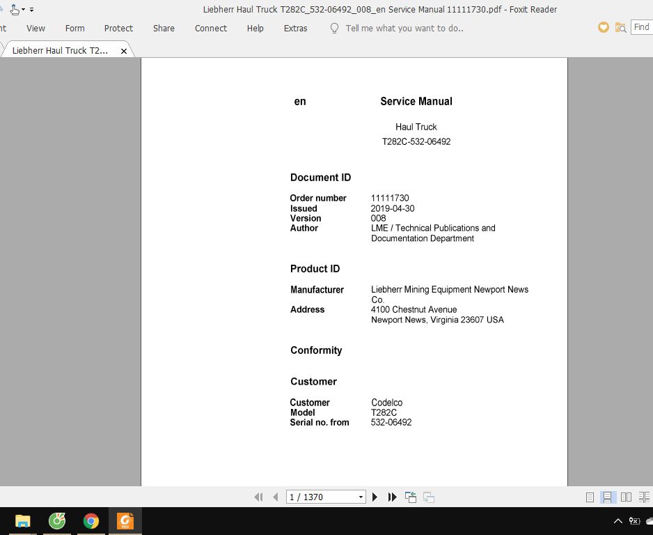 Liebherr Haul Truck T282C532 06492008en Service Manual 11111730 1