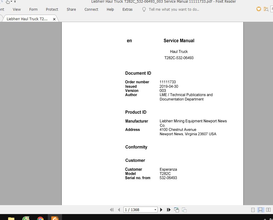 Liebherr Haul Truck T282C532 06493003 Service Manual 11111733 1