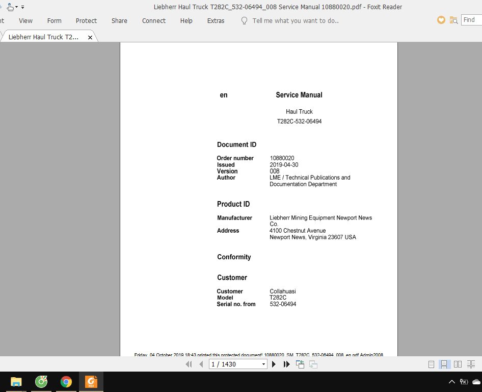 Liebherr Haul Truck T282C532 06494008 Service Manual 10880020 1