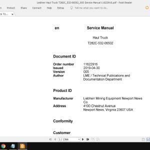 Liebherr Haul Truck T282C532 06502005 Service Manual 11622916 1