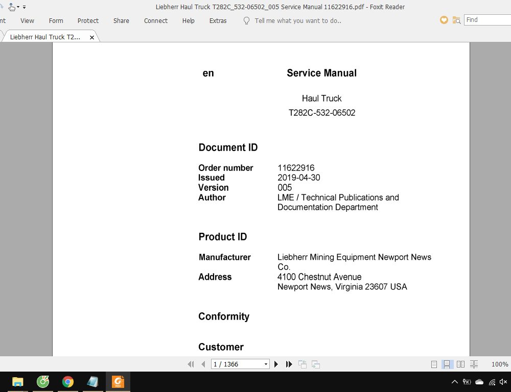 Liebherr Haul Truck T282C532 06502005 Service Manual 11622916 1