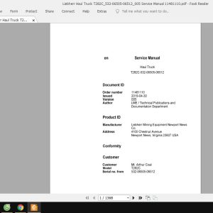 Liebherr Haul Truck T282C532 06505 06512005 Service Manual 11481110 1