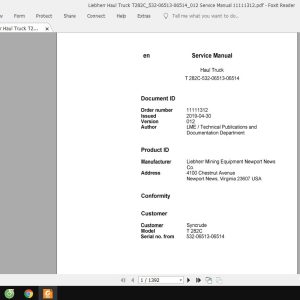 Liebherr Haul Truck T282C532 06513 06514012 Service Manual 11111312 1 1