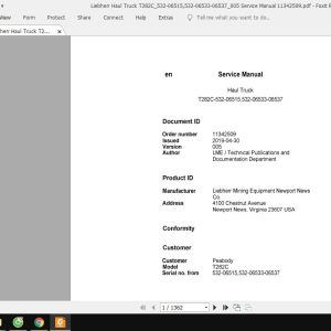 Liebherr Haul Truck T282C532 06515532 06533 06537005 Service Manual 11342509 1