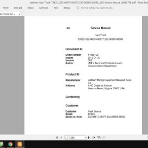 Liebherr Haul Truck T282C532 06570 06577532 06585 06590005 Service Manual 11830790 1