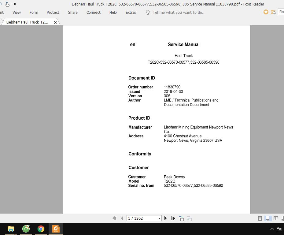 Liebherr Haul Truck T282C532 06570 06577532 06585 06590005 Service Manual 11830790 1