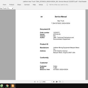 Liebherr Haul Truck T2845370002100024 00034001 Service Manual 12225572 1