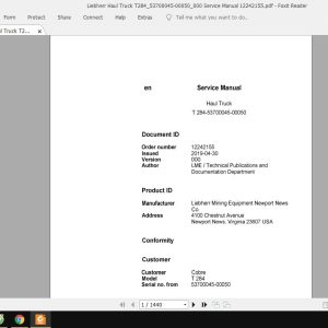 Liebherr Haul Truck T28453700045 00050000 Service Manual 12242155 1
