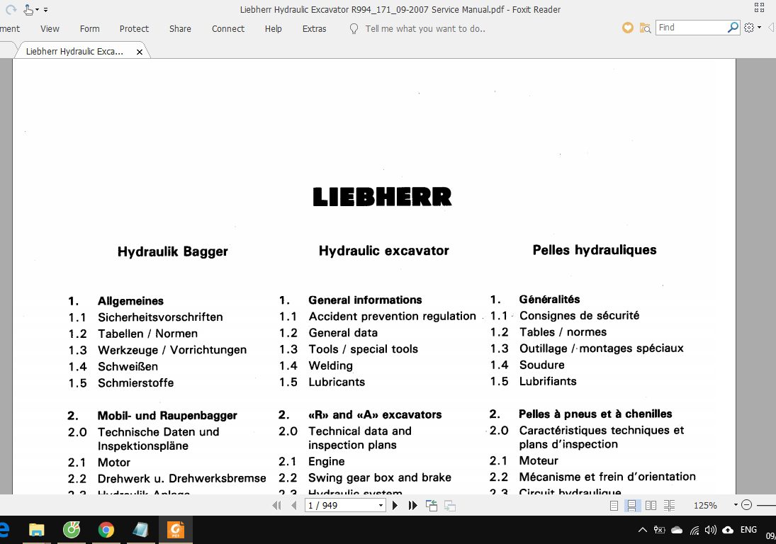 Liebherr Hydraulic Excavator R99417109 2007 Service Manual 1