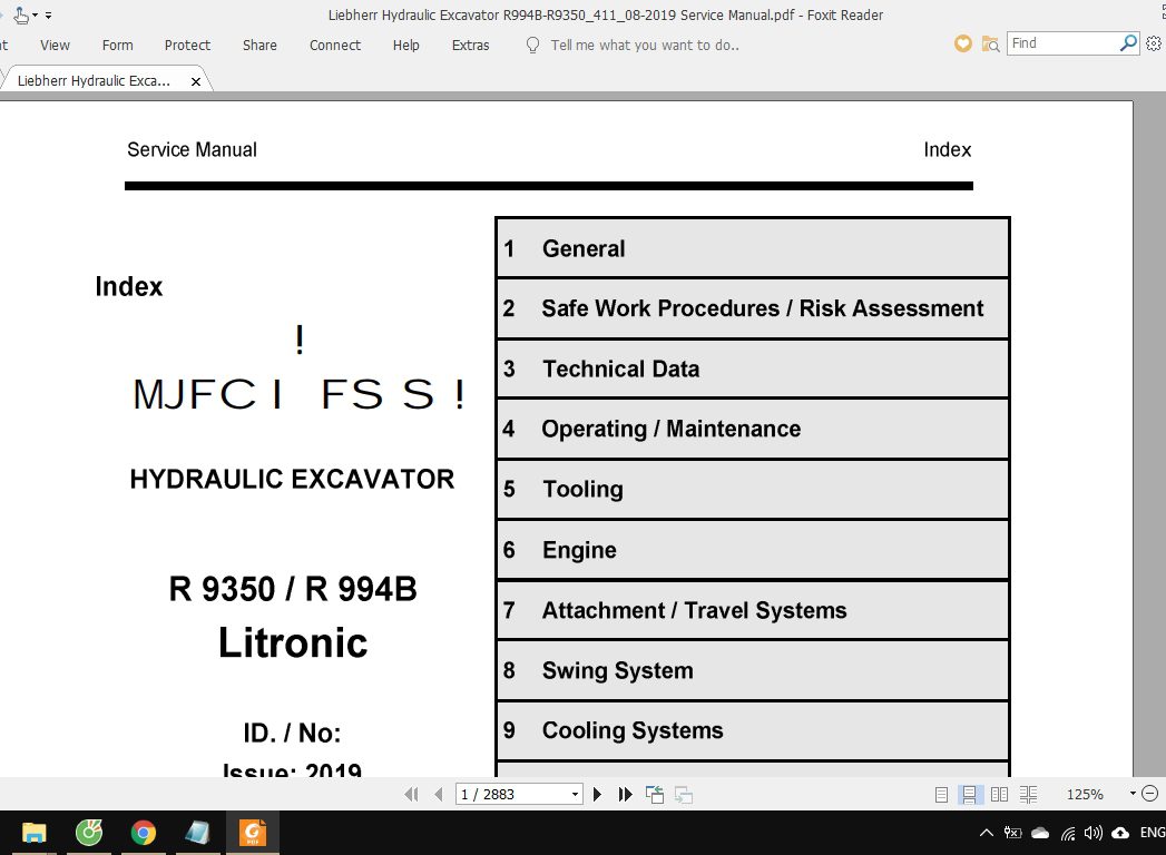 Liebherr Hydraulic Excavator R994B R935041108 2019 Service Manual 1