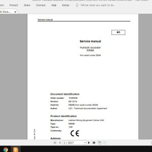 Liebherr Hydraulic Excavator R996B12812604908 2019 Service Manual 10360939 1qDJ1i