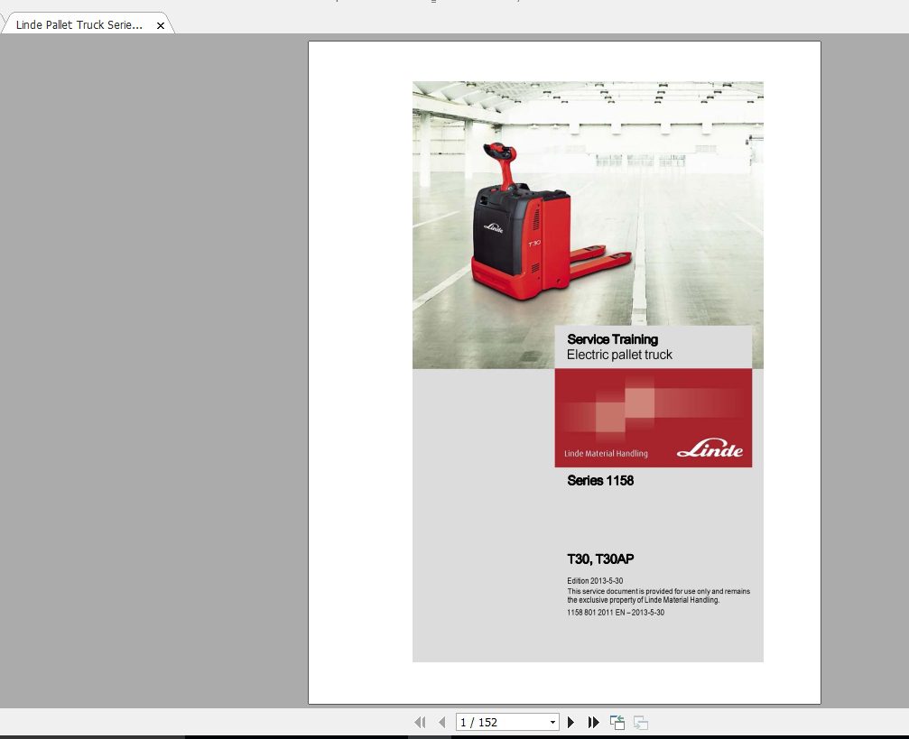 Linde Forklift Series 1158T30T30AP EN1305 Service Manuals 1