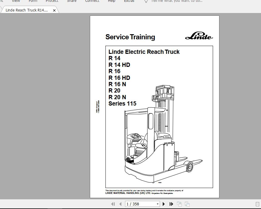 Linde Forklift Series 115R14R14HDR16R16HDR16NR20R20NST Service Manuals 1