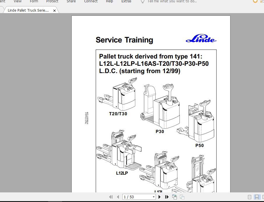 Linde Forklift Series 141L12L LPL16AST20 30P30 50GB1299 Service Manuals 1