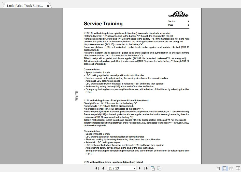 Linde Forklift Series 141L12L LPL16AST20 30P30 50GB1299 Service Manuals 2