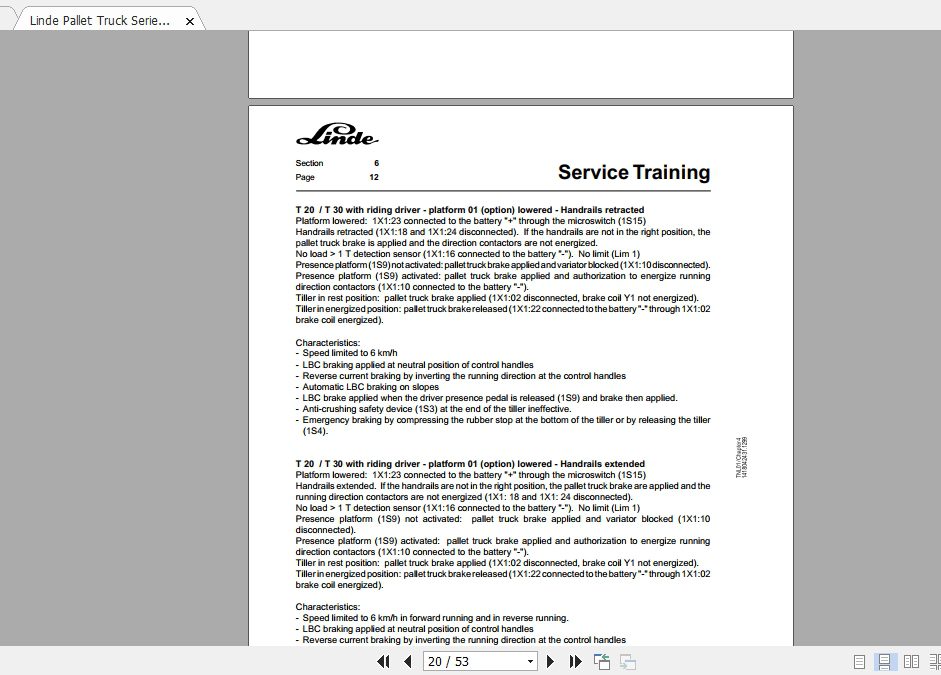 Linde Forklift Series 141L12L LPL16AST20 30P30 50GB1299 Service Manuals 3