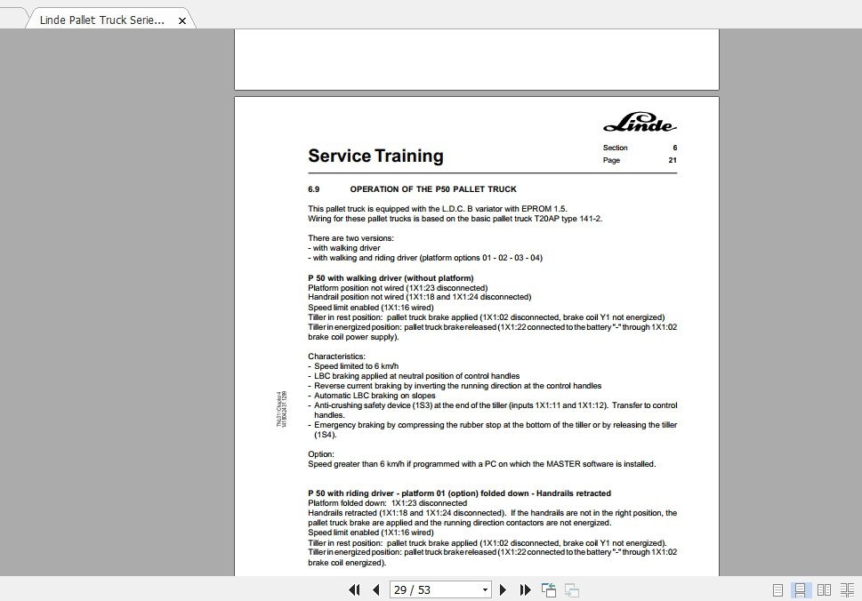 Linde Forklift Series 141L12L LPL16AST20 30P30 50GB1299 Service Manuals 4