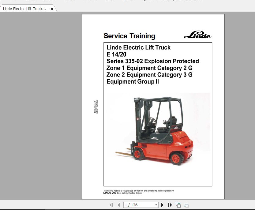 Linde Forklift Series 33502E14E20ExGB0305 Service Manuals 1