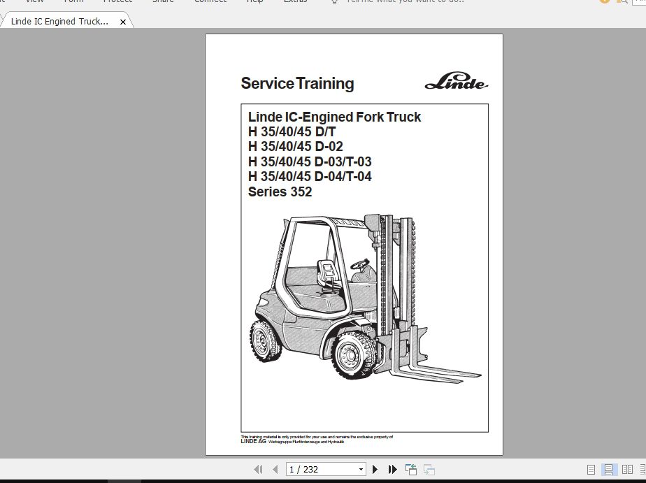 Linde Forklift Series 352H354045 DTD 02D 03T 03D 04T 04ST Service Manuals 1