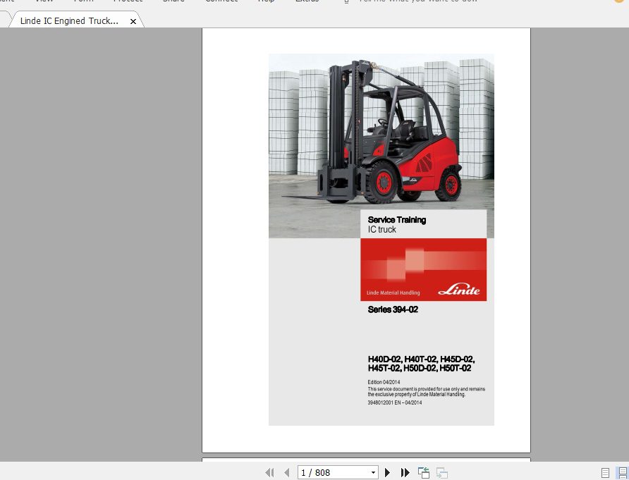 Linde Forklift Series 39402H40D 02 H50T 02 EN1404 Service Manuals 1