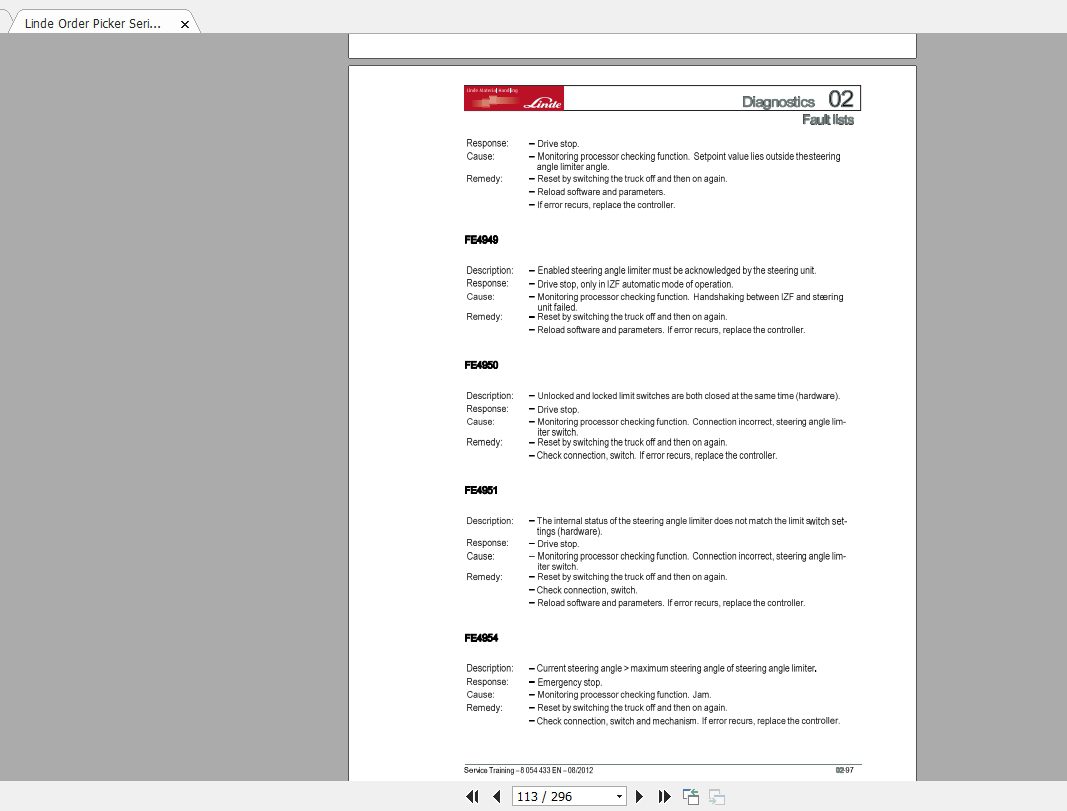 Linde Forklift Series 5212V10 EN1208 Service Manuals 2