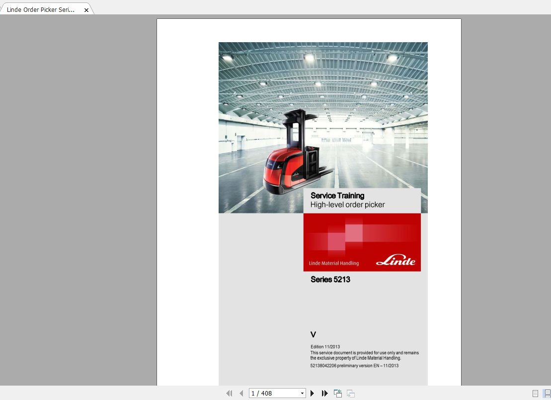 Linde Forklift Series 5213V EN1311 Service Manuals 1