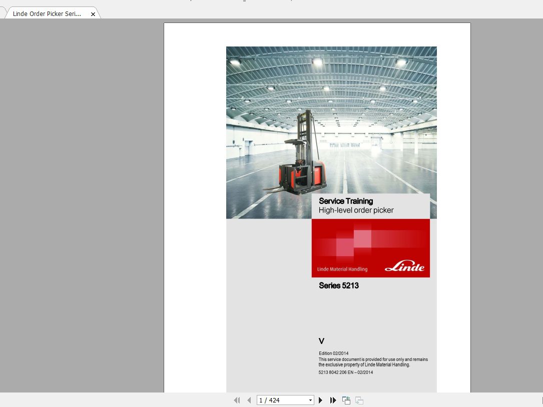 Linde Forklift Series 5213V EN1402 Service Manuals 1