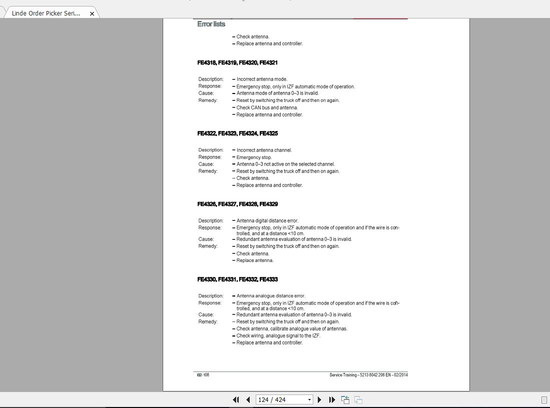 Linde Forklift Series 5213V EN1402 Service Manuals 2
