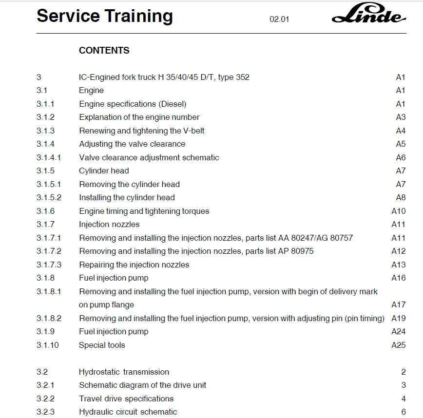 Linde IC Engined Truck H 354045 DTD 02D 03T 03D 04T 04 Series 352 Service Training 2