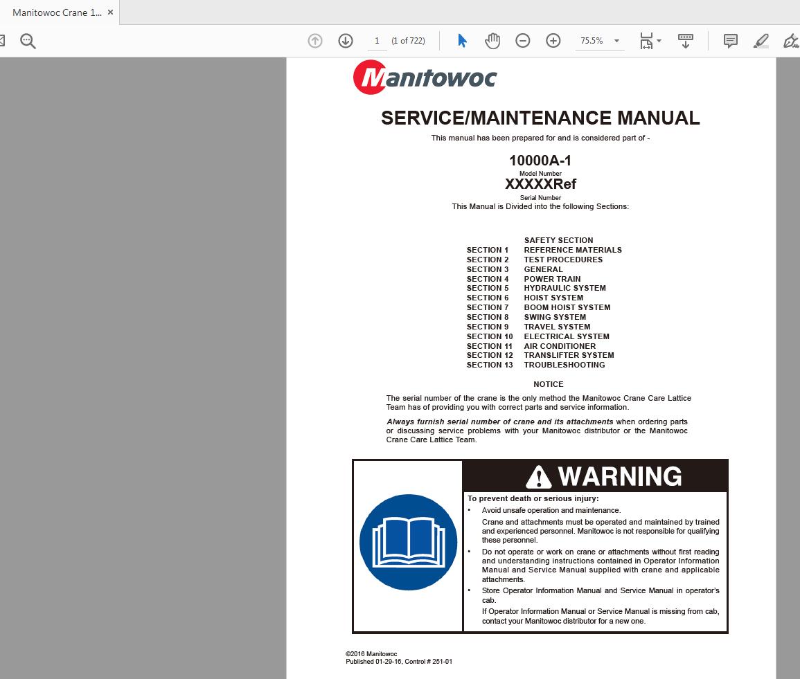Manitowoc Crane 10000A 1 Service and Maintenance Manual 2016 1
