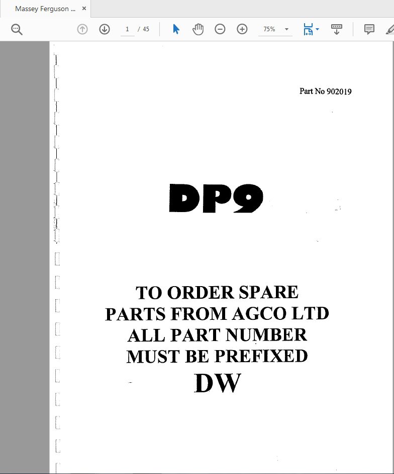 Massey Ferguson DP9 Parts Catalog Manual 1