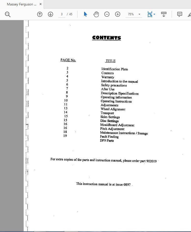 Massey Ferguson DP9 Parts Catalog Manual 2
