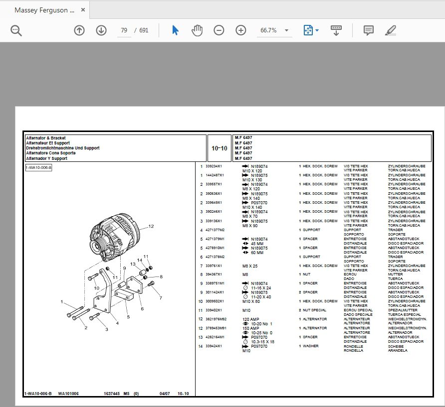 Massey Ferguson MF 6497 6499 Parts Catalog Manual 4S62dH