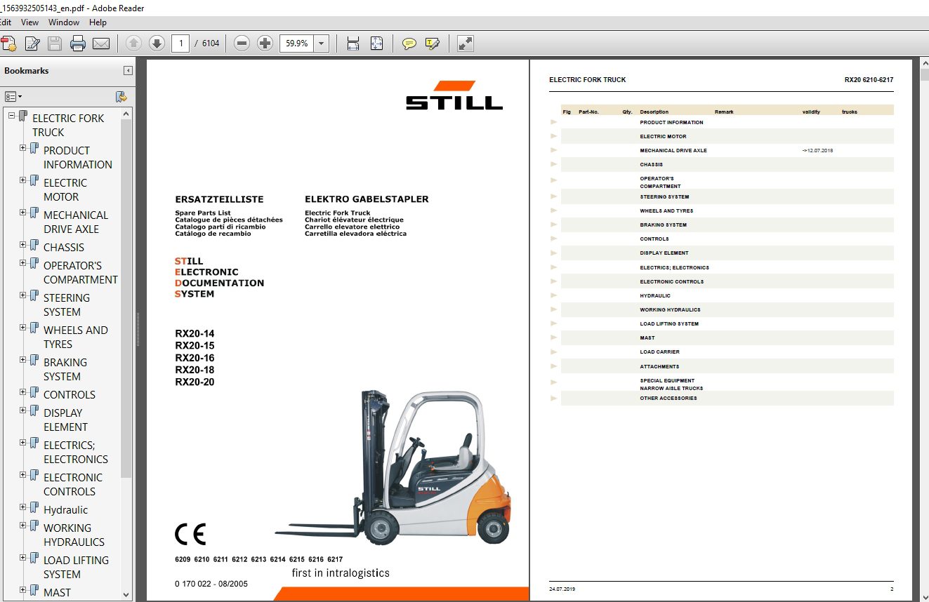 Still Steds Forklift Truck Electric RX20 All Series 2019 Spare Parts Catalog  EN 1