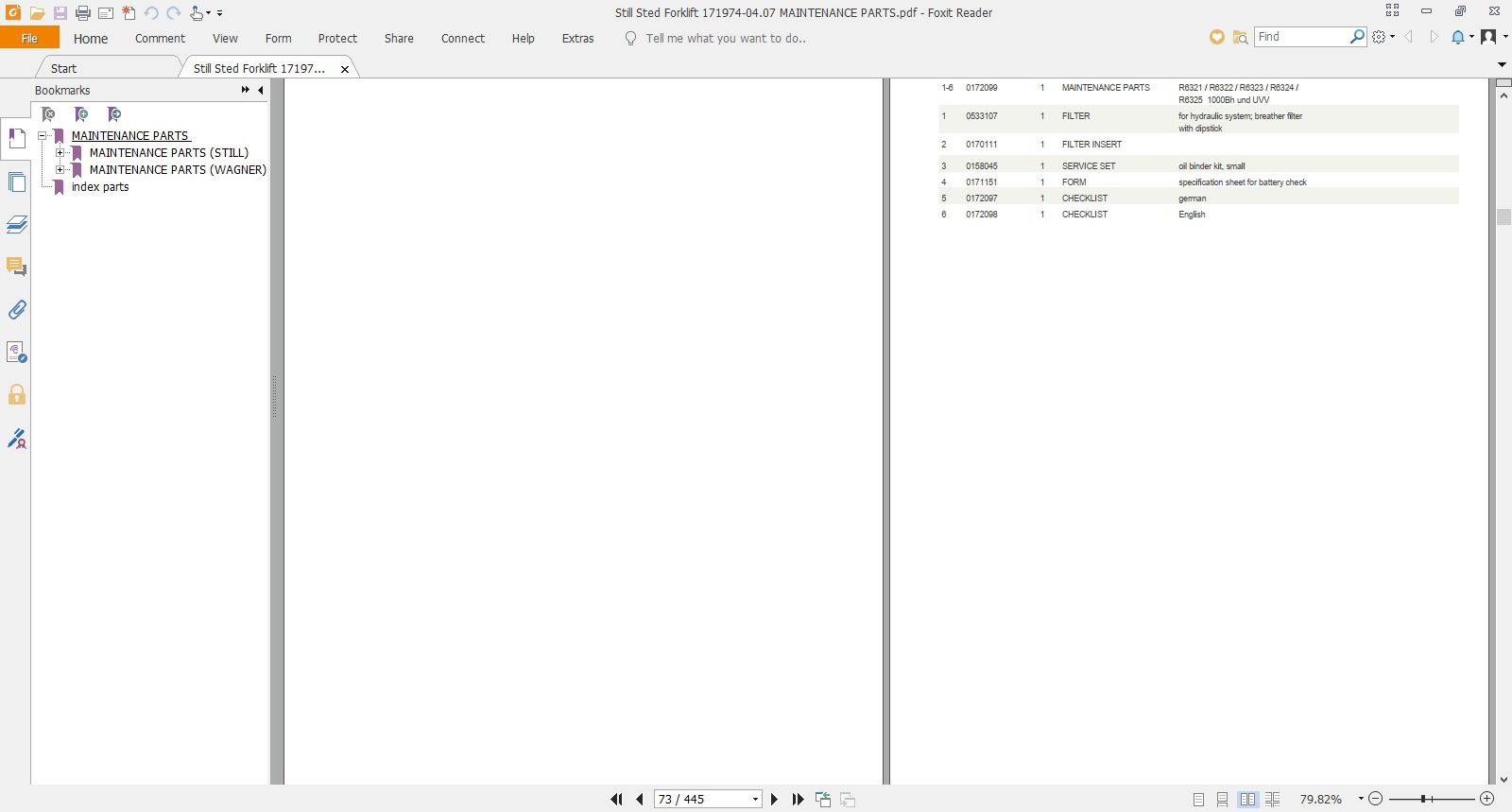 Still Sted Forklift 171974 0407 MAINTENANCE PARTS 2