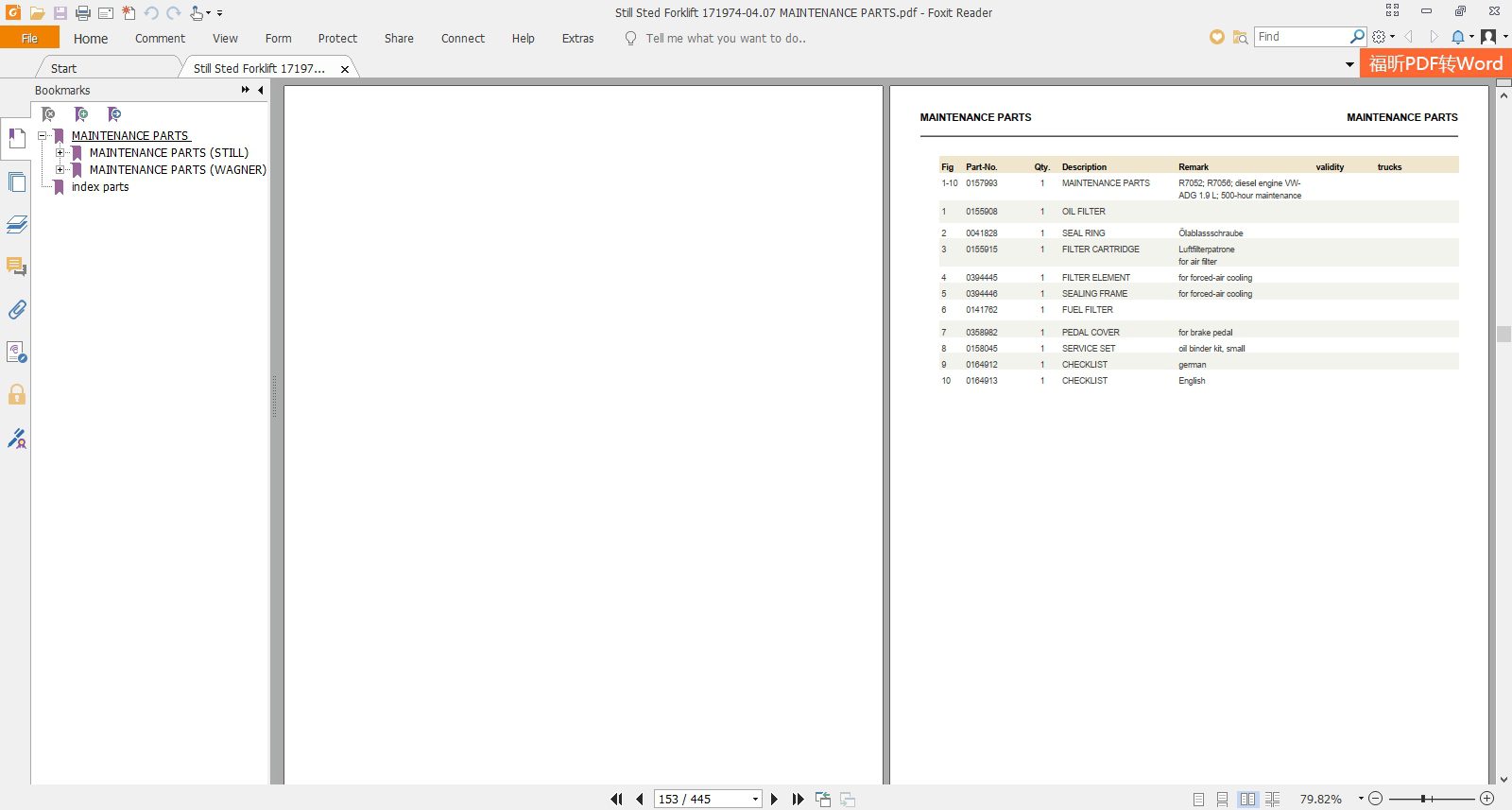 Still Sted Forklift 171974 0407 MAINTENANCE PARTS 3