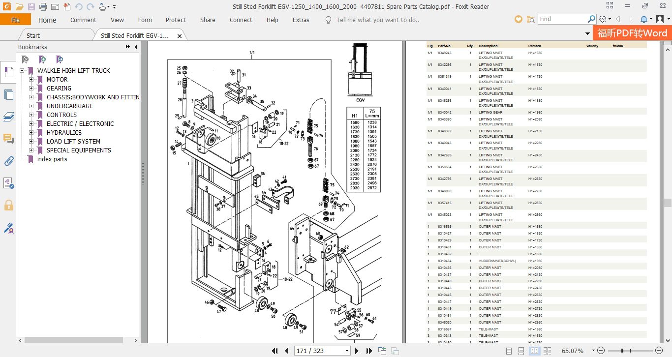 Still Sted Forklift EGV 1250140016002000 4497811 Spare Parts Catalog 4